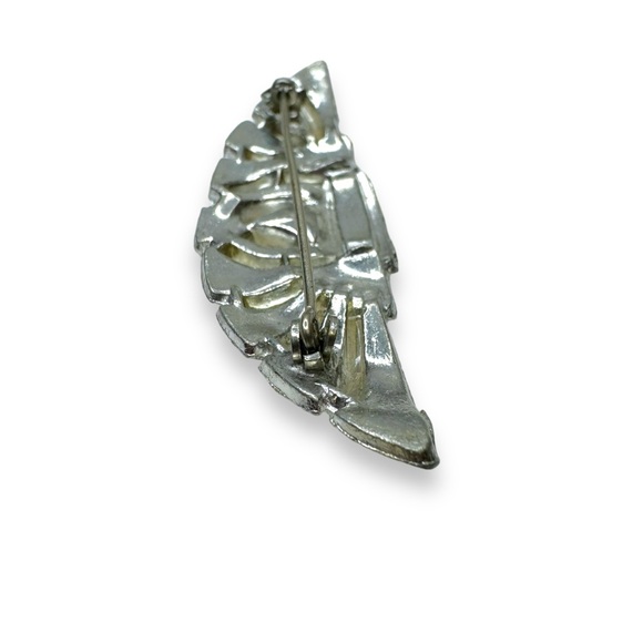 Art Deco Pot Metal Silver Tone Crystal Brooch - Picture 5 of 6